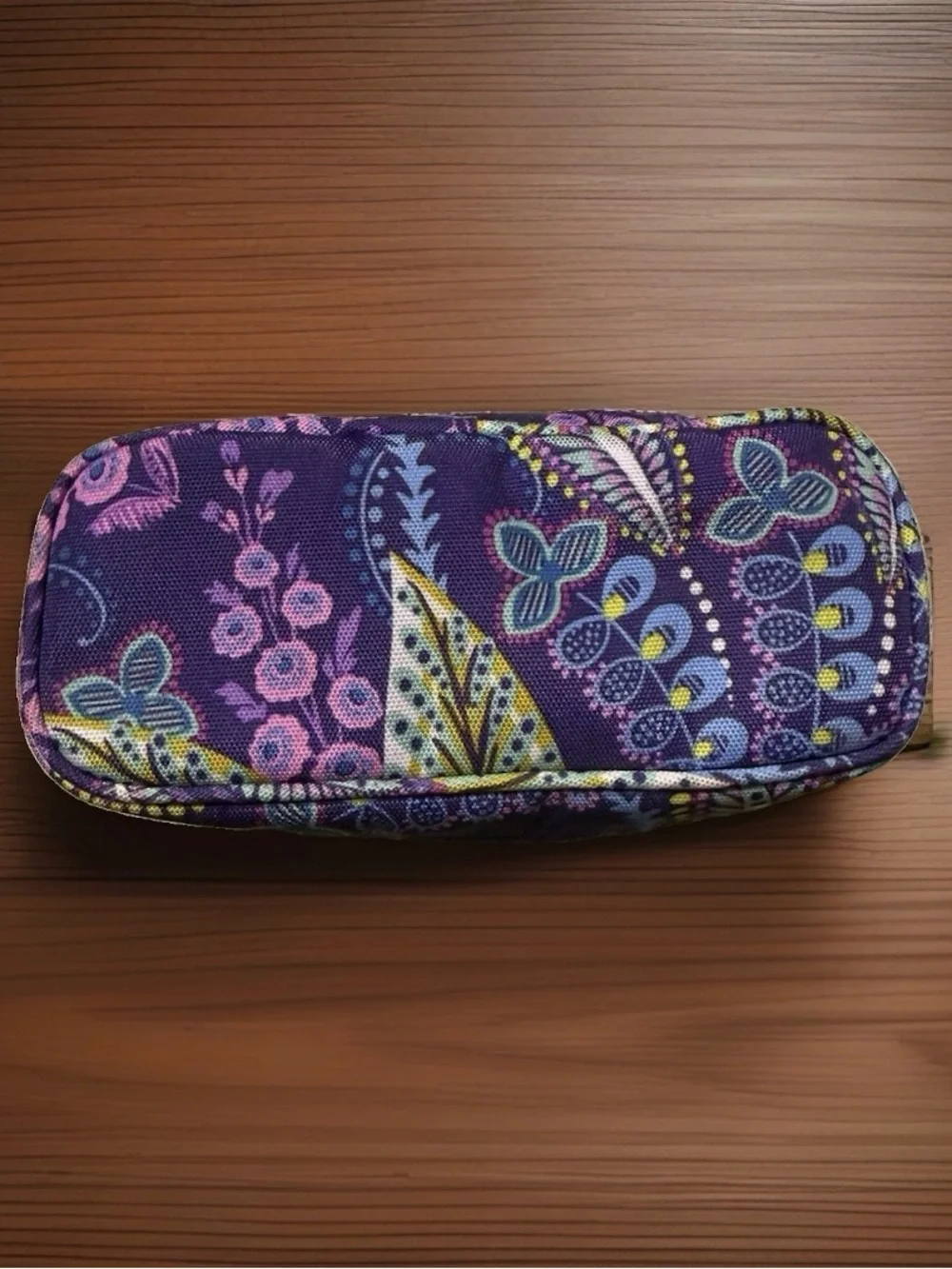Vera Bradley Batik Leaves Med Cosmetic Bag Purple Floral Travel Makeup Bag